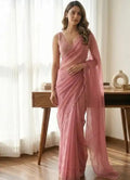 Delicate Dusty Rose Organza Saree with Scalloped Border