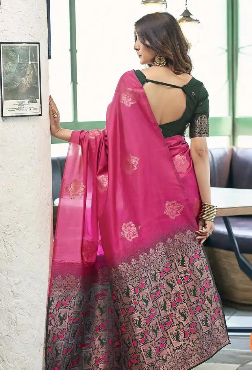 Elegant Deep Magenta Woven Art Silk Saree with Contrast Border