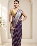 Royal Deep Purple Banarasi Silk Saree with Zari Lotus Motifs