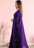 Luxury Deep Royal Violet Saree with Scalloped Embroidered Border