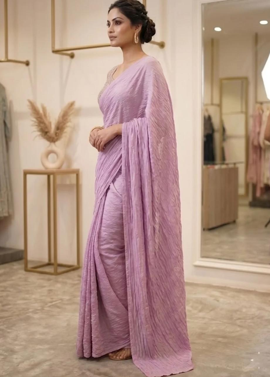 Lavender Elegance Monochromatic Crushed Georgette Saree
