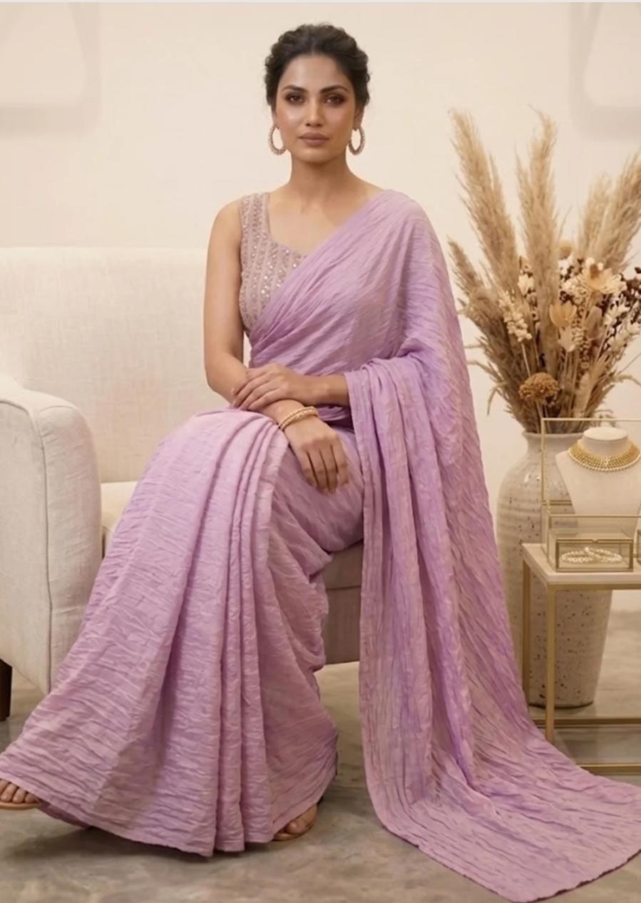 Lavender Elegance Monochromatic Crushed Georgette Saree